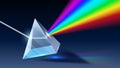 Realistic prism. Light dispersion, rainbow spectrum and optical effect realistic 3D vector illustration