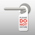 Realistic private door tag. Plastic paper door handle lock hanger. Do Not Disturb sign Royalty Free Stock Photo