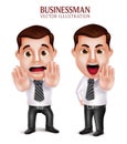 Realistic Professional Business Man Character Angry and Afraid Posture