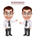 Realistic Professional Business Man Character Pointing and Presenting