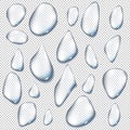 Realistic pure transparent water drop with shadow on gray background. Vector illustration Royalty Free Stock Photo