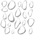 Realistic pure and transparent water drops set with shadow on gray background. Vector illustration Royalty Free Stock Photo