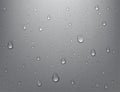 Realistic pure water drops on isolated background. Steam shower condensation on vertical surface. Vector illustration.