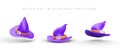 Realistic purple witch hat with buckle. Set of color icons in cartoon style Royalty Free Stock Photo
