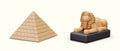 Realistic pyramid, Great Sphinx. Symbols of Egypt. Ancient architectural monuments Royalty Free Stock Photo