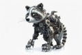 Realistic Raccoon Robot: A Detailed 3D Rendering with Cinematic Lighting on a White Background