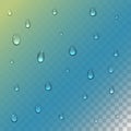 Realistic rain drops on transparent background. Clean water drop condensation. Vector illustration. Royalty Free Stock Photo