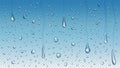 Realistic rain drops on window glass, steam shower condensation. Raining water droplets, clear raindrops on transparent Royalty Free Stock Photo