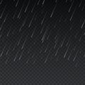 Realistic rain. Rainy texture on transparent background. Downpour effect. Natural streams of pure water. Falling