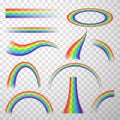 Realistic rainbow different shape collection vector translucent natural multicolored effect Royalty Free Stock Photo