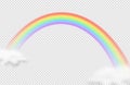Realistic rainbow vector icon. Rainbow with clouds isolated on transparent background