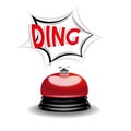 Realistic reception bell and Ding sign in comic book style on white background
