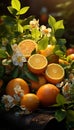 Realistic recreation of a vertical still life with citrus as oranges, lemons and limes Royalty Free Stock Photo