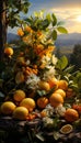 Realistic recreation of a vertical still life with citrus as oranges, lemons and limes Royalty Free Stock Photo