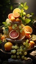 Realistic recreation of a vertical still life with citrus as oranges, lemons and limes Royalty Free Stock Photo