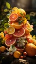 Realistic recreation of a vertical still life with citrus as oranges, lemons and limes Royalty Free Stock Photo