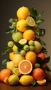 Realistic recreation of a vertical still life with citrus as oranges and limes