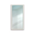 Realistic rectangular mirror for bathroom. Home reflective surface in white square frame hanging on wall. Room