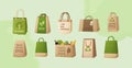 Realistic recycling paper eco bags. Cardboard for carrying. Disposable package with handle for shopping purchase or delivery.