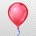 Realistic red balloon on transparent checkered background. Vector illustration Royalty Free Stock Photo