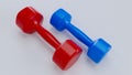 realistic red and blue dumbbells isolated on white background