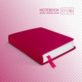 Realistic red book with bookmark. Vector illustration isolated on transparent background. Royalty Free Stock Photo