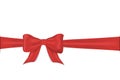 Realistic red bow. Gift bow and ribbon for present decoration. Gift knot for decor card, birthday banner. Satin ribbon on Royalty Free Stock Photo