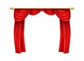 Realistic red curtains. Luxury velevet drapery with pelmet Royalty Free Stock Photo