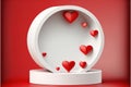 Realistic red cylinder shape stand podium with red hearts. Generative AI Royalty Free Stock Photo