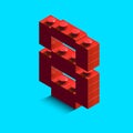 Realistic red 3d isometric number 8 of the alphabet from constructor lego bricks.