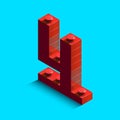 Realistic red 3d isometric number 4