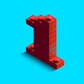 Realistic red 3d isometric number 1