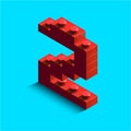 Realistic red 3d isometric number 2