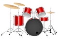 Realistic red drum set on a white background