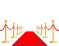 Realistic red event carpet, golden rope barrier. Grand opening, luxury celebration - stock 