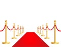 Realistic red event carpet, golden rope barrier. Grand opening, luxury celebration - stock vector
