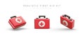 Realistic red first aid kits in cartoon style. Set of vector isolated images on white background