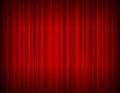 Realistic Red Full Closed Stage Curtains Background. Vector