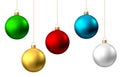 Realistic  red, gold, green, blue, silver Christmas  balls  isolated on white background Royalty Free Stock Photo