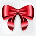 Realistic red golden bow. Satin decorative red golden bow. Element for decoration gifts, greetings, holidays Royalty Free Stock Photo