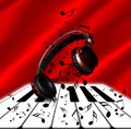 Realistic Red headphones with Music Notes and Piano Royalty Free Stock Photo