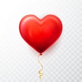 Realistic red heart balloon on transparent background with shadow. Shine helium balloon for wedding, Birthday, parties. Festival Royalty Free Stock Photo