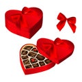 Realistic red heart shaped box of chocolates, tied with ribbon and bow