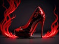 realistic Red high heel shoes in red fire. ai generative Royalty Free Stock Photo