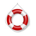 Realistic red lifebuoy with rope. Rescue belt for help and safety, lifesaver symbol for passengers Royalty Free Stock Photo