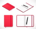 Red moleskin notebook top and isometric