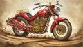 Realistic Red Motorcycle On Dirt Road - Meticulous Photorealistic Art