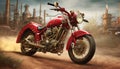 Realistic Red Motorcycle On Dirt Road - Meticulous Photorealistic Art