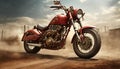 Realistic Red Motorcycle On Dirt Road - Meticulous Photorealistic Art