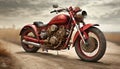 Realistic Red Motorcycle On Dirt Road - Meticulous Photorealistic Art